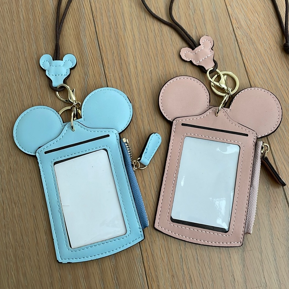 Minnie and Mickey Mouse pink blue lanyard wallet id holder